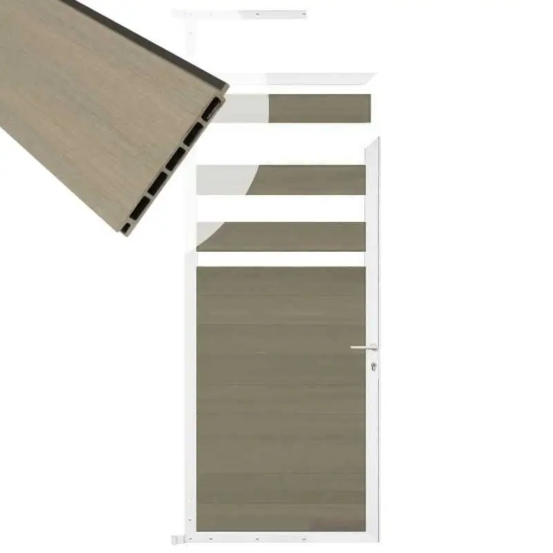 Tuindeur composiet Garda vergrijsd bruin met wit alu kader (90 x 180 cm) Direct Beschikbaar