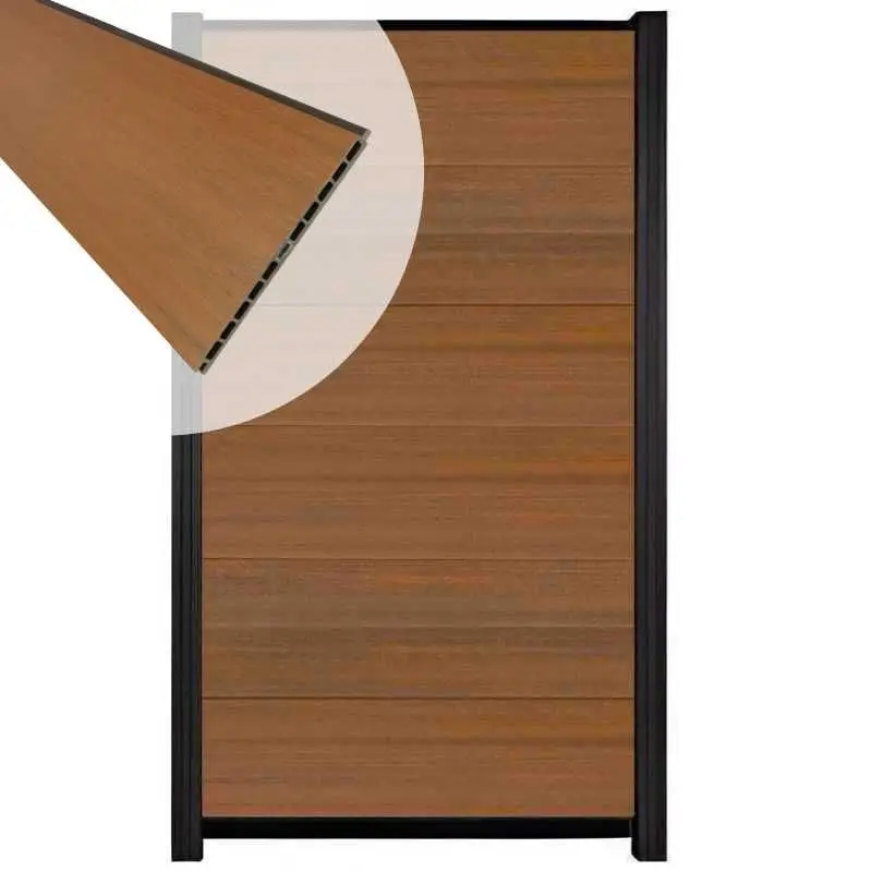 Actieprijs Schutting composiet co-extrusie Como teak met zwart aluminium kader (90 x 180 cm)