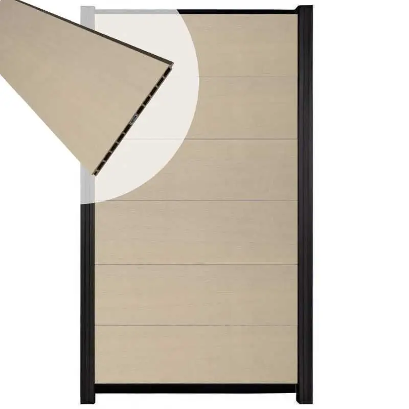 Actieprijs Schutting composiet co-extrusie Como beige met zwart aluminium kader (90 x 180 cm)