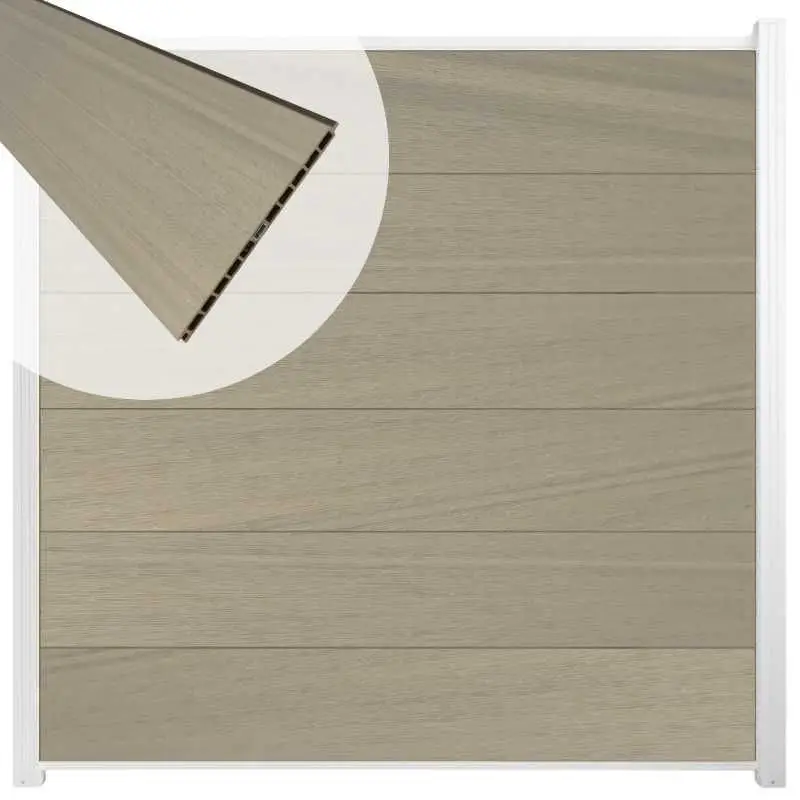 Schutting composiet co-extrusie Como vergrijsd bruin met wit aluminium kader (180 x 180 cm) Finale Uitverkoop