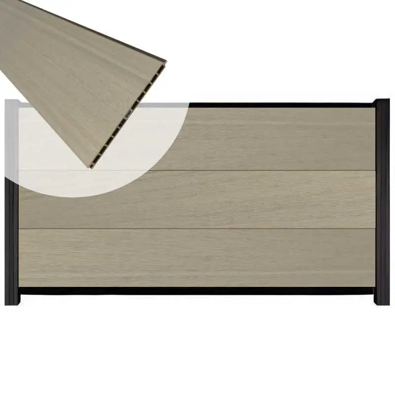 Gecertificeerd Schutting composiet co-extrusie Como vergrijsd bruin met zwart aluminium kader (180 x 90 cm)