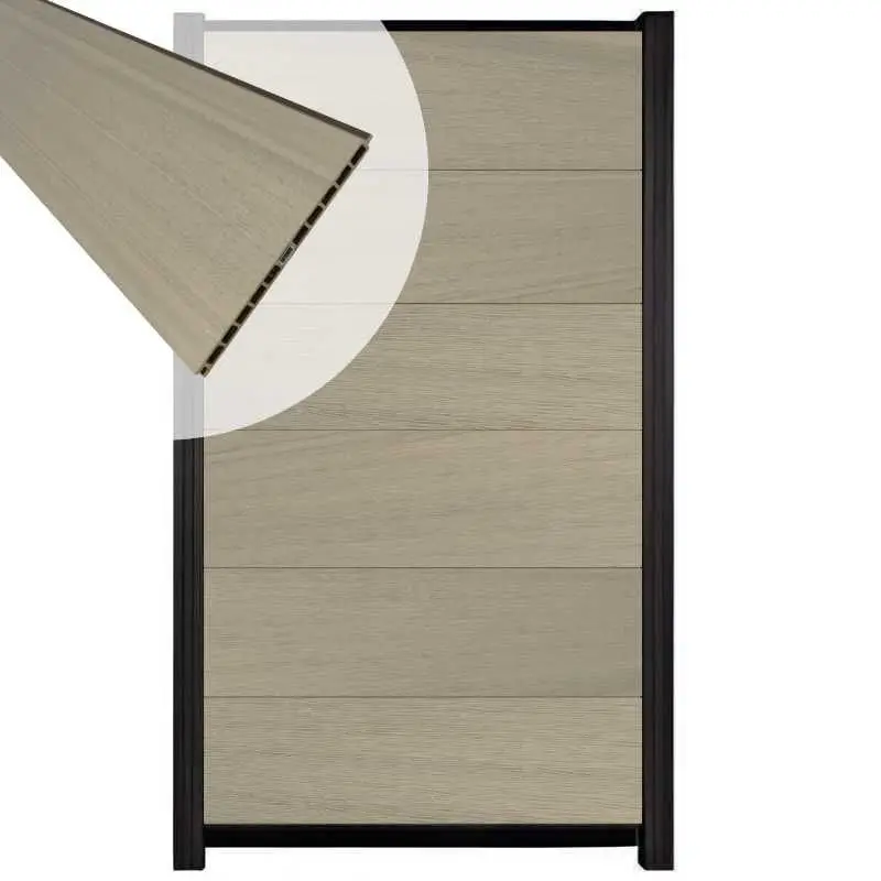 Express Levering Schutting composiet co-extrusie Como vergrijsd bruin met zwart aluminium kader (90 x 180 cm)