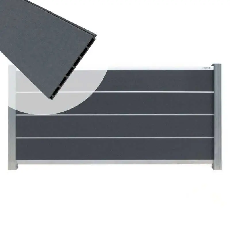 Zelfbouw schutting composiet Modular rock grey met blank alu accessoires (180 x 97 cm) Gecertificeerd