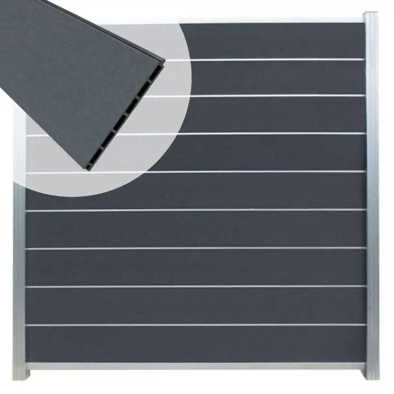 Zelfbouw schutting composiet Modular rock grey met blank alu accessoires (180 x 200 cm) Must-Have