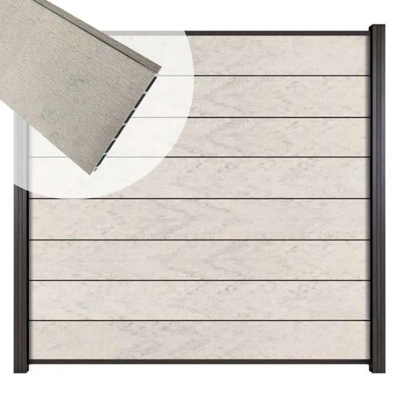 Koopje Zelfbouw schutting composiet Modular bicolor grijs met antraciet alu accessoires (180 x 180 cm)