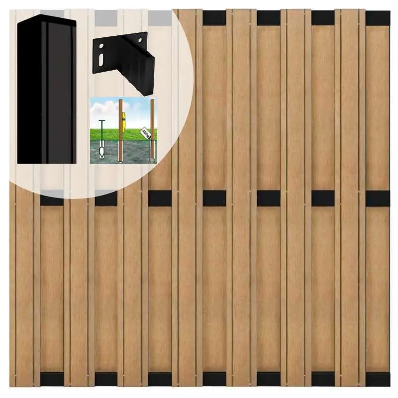 Seizoensaanbieding Schutting set composiet Stijl teak met zwart aluminium frame (7,54 meter)