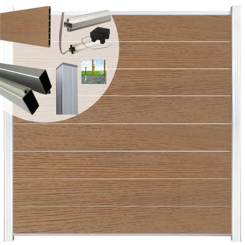 Seizoensaanbieding Schutting set composiet Modular co-ex dark brown - blank alu accessoires (5,60 meter)