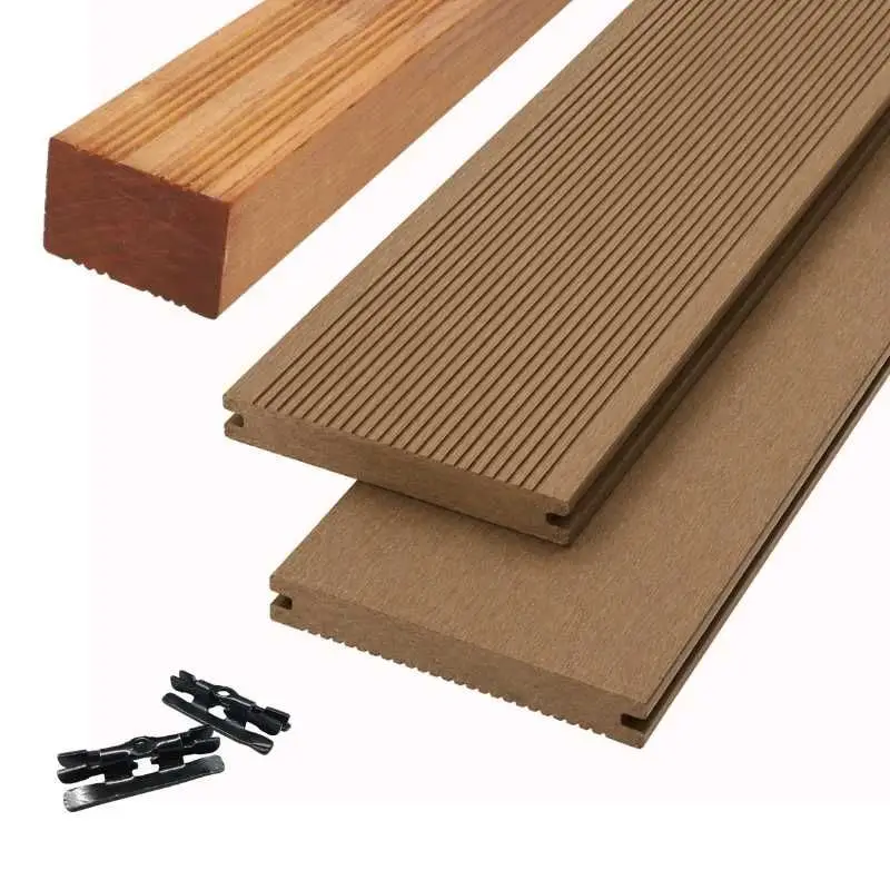 Vlonder totaalpakket composiet massief 1,9 x 14 cm eik (4 mtr) grove ribbel/vlak Finale Uitverkoop