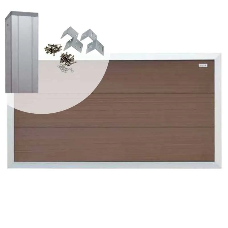 Dagaanbieding Schutting composiet laag Forte bruin met blank aluminium kader (5,68 mtr)