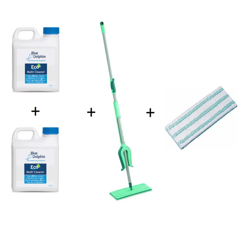 Merkproduct Actie pakket 1 : Leifheit Picobello M vloerwisser 33 cm, 2 stuks Blue Dolphin Multi Cleaner en extra Micro Duo Doek