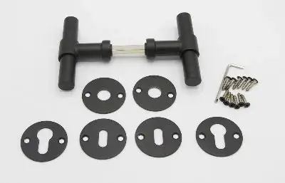 Deurkruk met rozetten, zwarte structuurcoating (T-model) Actieprijs